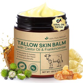 Generic Tallow Castor Frankincense Oil Cream, Beef Tallow for Skin Care with Castor & Frankincense Oil Balm, Moisturising Cream for Face & Body for Sensitive and Dry Skin, Anti-Ageing 4.2 Fl Oz