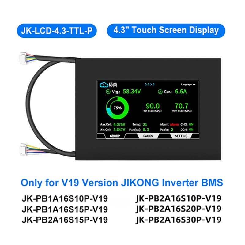 4.3 Inch LCD Display for JK-PB Inverter BMS V19 (LCD-4.3-TTL-P)