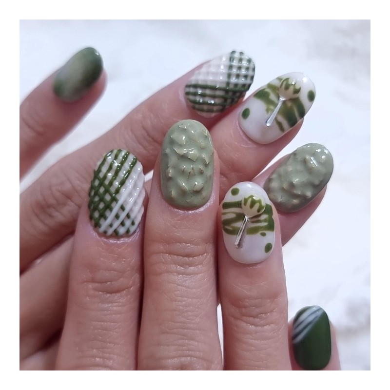 Matchanilla Bear Handmade Nail Tips - Petit Square / 말차닐라