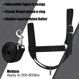 Hillban Cow Halter Cattle Halters Adjustable Calf Halter with Leading Rope for Miniature Horse Donkey Goat Foal Nylon Cattle Training Supplies(Large,Black)