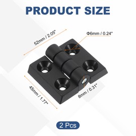 sourcing map 2Pcs Torque Hinge, 52x45x8mm Nylon Adjustable Position Control Hinges, Self-Closing Door Hinges with 6mm Hole for Electronics Box Wooden Furniture Cabinet Hardware, Black