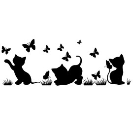 Fun Silhouette Cat Catches Butterfly Kids Baby Room Bedroom Living Room Vinyl Wall Sticker Home Decor