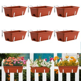 ETELI Railing Planter Box Adjustable Window Boxes Planters with Brackets Set 6 Pack Planter Boxes Outdoor Deck Balcony Railing for Window Sill Porch Patio, Red White