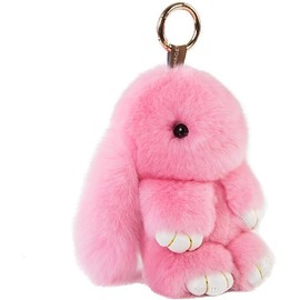 HXINFU Real Rabbit Fur Ball Keychain Bag Plush Pom Poms Fluffy Bunny Keychain