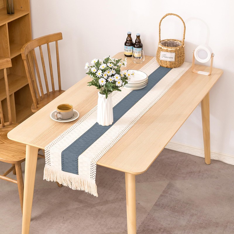 KIOVINO Caminos de Mesa Trenzado a Rayas con borlas, Camino