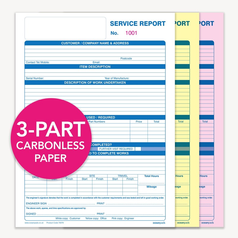 Ocean Pads Engineer Service Report Book with Inspection Description Timesheet
