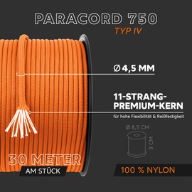 GO!elements 30 m Paracord Rope Made of Tear-Resistant Nylon Cord – Paracord 750 Cord – Suitable as All-Purpose Rope & Cord – Colour: Orange