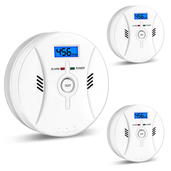 3-Pack Carbon Monoxide Detectors，Smoke Detector，2 in 1 CO & Smoke Alarm，Smoke Combination CO Alarm,Fire CO for Alarm for Home and Kitchen,LED Screen, CO Carbon Monoxide & Smoke Alarm,3-Pack