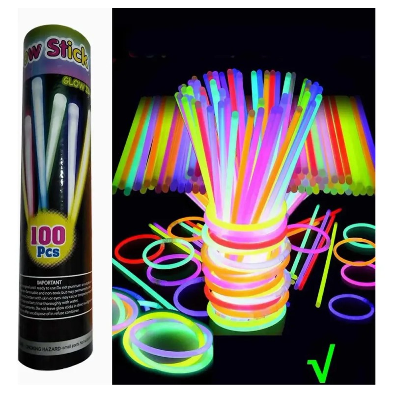 Pack de 100 Pulseras Neón Luminosas YOSGO para Fiestas y