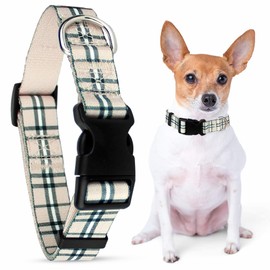 Parisian Pet Dog Collar - Adjustable “ Scottish Khaki Plaid “ Pattern Christmas Dog Collar - Comfortable Cute Puppy Collar - Nylon, Breathable Dog Collars Medium M