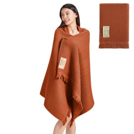 Jamron Pure Cotton Waffle Bath Towel Quick Dry Soft 180x90cm Large Bath Sheet Tassel Shawl SN079108 Tan