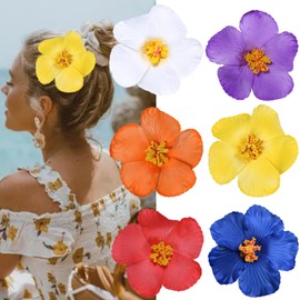 ZHUIGUANGZE 6Pcs Hawaiian Flower Hair Clips Plumeria Hibiscus Hair Clips Boho Styles Artificial Tropical Flowers Clips Hair Accessories for Women Summer Beach Party Supplies