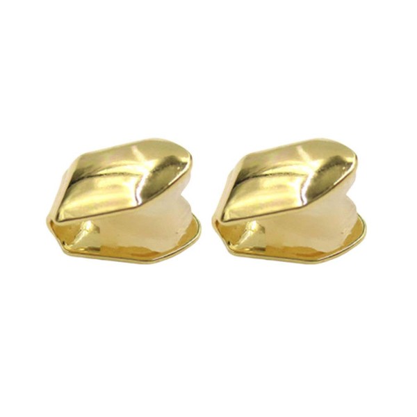 Pack of 2 Gold Plated Mouth Teeth Upper Teeth Single Grill Cap Hip Hop Teeth Plain Decoration Denture for Teeth Mouth Party Accessories Teeth Grills