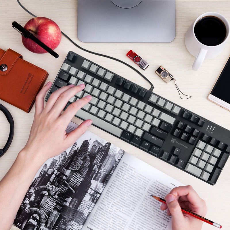 Merdia Mechanical Keyboard Gaming Keyboard with Blue Switch Wired White