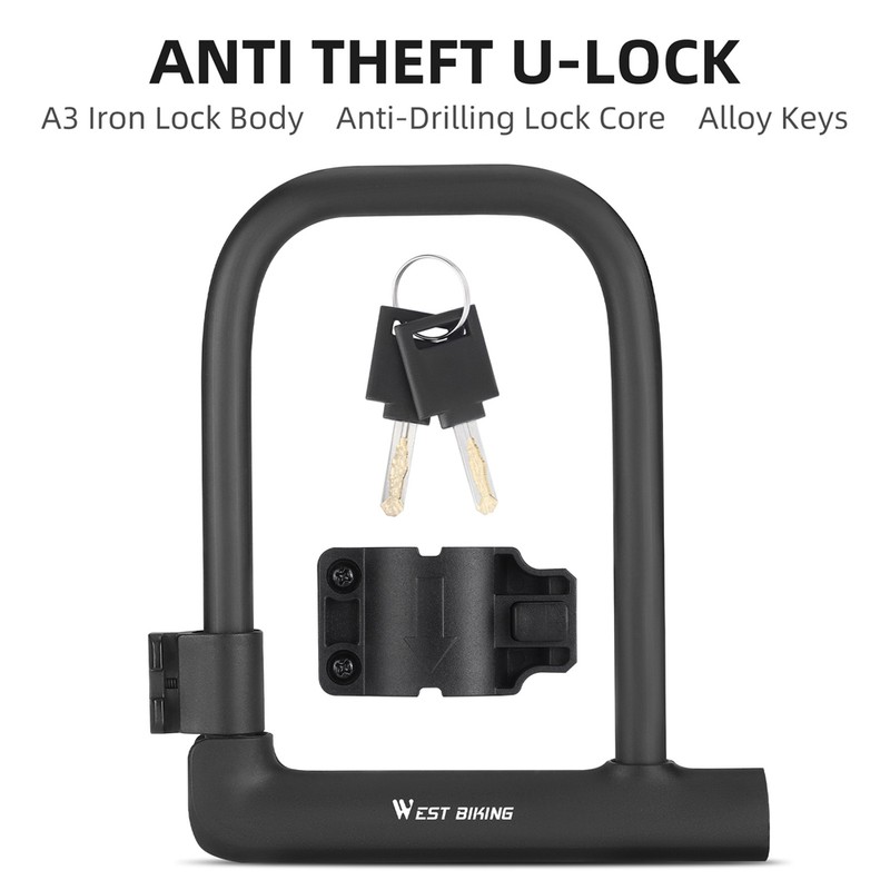 WEST BIKING Bike Lock U-Lock Heavy Duty Bicycle Motorcycle Anti-Theft
