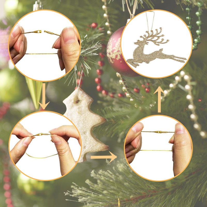 200Pcs Christmas Ornament Hooks, Ornament Hangers with Snap Ornament String
