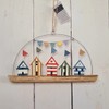 "Rustic Beach Huts with Flags in Driftwood" Decorative Seaside Theme