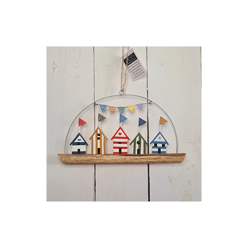 "Rustic Beach Huts with Flags in Driftwood" Decorative Seaside Theme