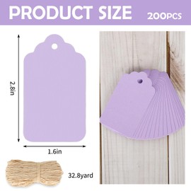 Whaline 200Pcs Light Purple Gift Tags Purple Paper Tags Blank Hanging Labels with Hemp Rope Marking Tags Writable Merchandise Lables for Wedding Baby Shower Birthday Party DIY Crafts Supplies