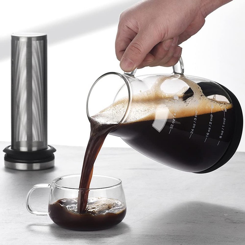 TAMUME Glass Water Pitcher with Stainless Steel Filter, 1L Cold