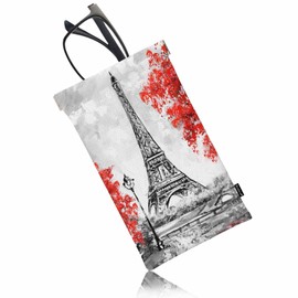 Beabes Eiffel Tower Glasses Case For Women Sunglasses Case For Men, France Eiffel Tower Paris Soft Eyeglasses Pouch Glasses Cases For Travel Swimming Daily Use, Black Red