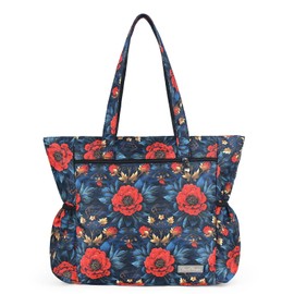 CLOUDMUSIC Shoulder Tote Bag For Women Fashion Multi-functional Bag Daily Shopping Travelling Sports Fitting Hiking(Vintage Red Flowers)