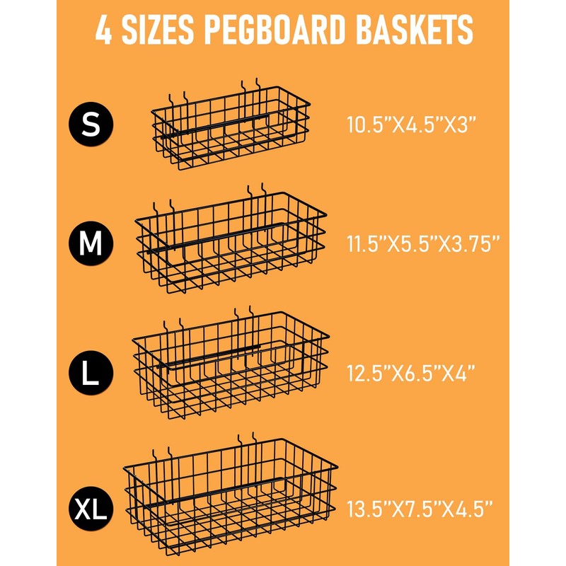 INCLY 4 Pack Pegboard Baskets Bins Set, 4 Size Square