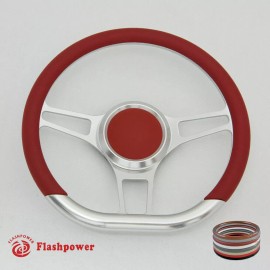 FLASHPOWER 14" D Type Billet Steering Wheel Red Half Wrap Chevy Ididit FlamingRiver