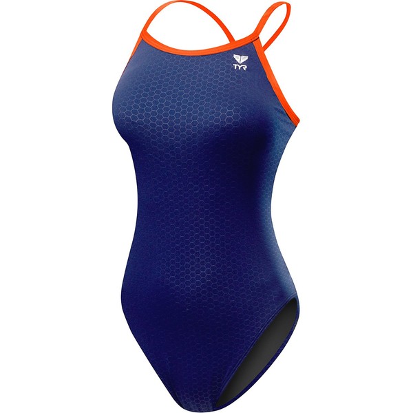 TYR Women’s Hexa Diamondfit Swimsuit, Navy/Orange, 32