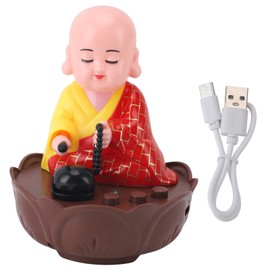 Musical Nodding Monk Figurine Decoration Moving Head Buddha Statue with USB Charging Cable Red