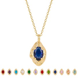 LOUHCY Birthstone Necklace for Women, Dainty 14K Gold Plated Oval Zircon Pendant Necklaces Simple Gold Necklaces for Women Birthday Gifts for Mom Wife Sapphire