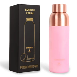 34 Ounces Pure Copper Water Bottle | Handcrafted, Leak-Proof, Eco-Friendly, Health-Boosting Bottle with Silicon Grip | Stylish, Reusable, Perfect for Hydration & Wellness (Pink Silicon Grip)