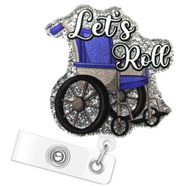 Funny Occupational Therapy Badge Reel: Let's Roll OT Nurse Badge Holder Retractable with Clip - Patient Transport Wheelchair Glitter Badge Reel Gifts for LVN Physical Therapy Ortho Medical Assistant