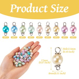 Spritewelry 90Pcs Pearl Connector Charms Round Glass Pearl Charms Satin Luster Pearl Glass Links Pendants Imitation Pearl Beads for Valentine’s Crafts DIY Summer Ocean Jewelry Making