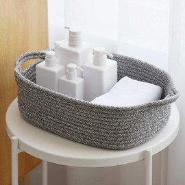 Woven Cotton Rope Storage Basket, Cube Changing Table Organizer for Closet Towels, Baby Nursery Bin, Small Dog Cat Toy Box, Gift Baskets empty (14.5"x 11"x 5") by CIKI HOME