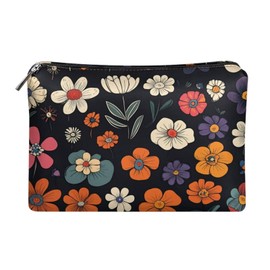 COEQINE Leather Cosmetic Purses for Women Large Capacity Floral Makeup Travel Bag With Zipper Portable Soft Pu Cosmetic Purse for Women Casual formal Wedding Handbag Cosmetic Travel Storage Bag