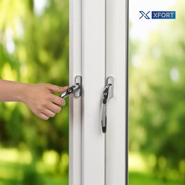 XFORT Key Locking Inline Window Handle Installation Kit in Polished Chrome, UPVC Window Handle Replacement, Lockable Window Lever