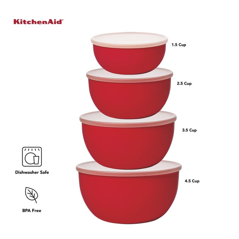 KitchenAid Prep Bowls with Lids, Set of 4, Empire Red