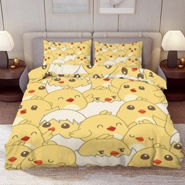 Delerain Comforter Cover Set Twin Size, Baby Chicks 3-Piece Bedding Set for Boys Girls Teens Modern Soft Microfiber Bedroom Set Room Decor, 1 Duvet Cover + 2 Pillowcases