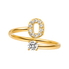 Purelei® Letter Ring - Women's Ring Made of Durable Stainless Steel - Waterproof Rings - Adjustable Rings from Size 50 to 60 - Fashion Jewellery for Your Individual Look, Gemstone, Cubic Zirconia