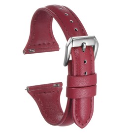 HARFINGTON Genuine Leather Watch Band 20mm Quick Release Elegant Slim Thin Top Grain Replacement Wristband Strap for Ladies/Children Watch & Smartwatch, Dark Red/Silver Tone