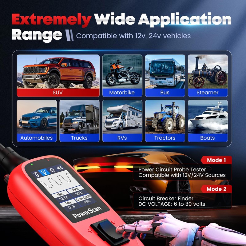 Autel PowerScan Automotive Circuit Tester, Power Circuit Probe Tool, 12-24V