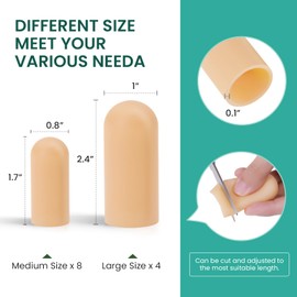 Welnove Gel Toe Cap and Protector - 12-Pack Silicone Toe Covers - Toe Cushions for Pain Relief, Missing or Ingrown Toenails, Corns, Calluses, Blisters (4L + 8M, Beige)
