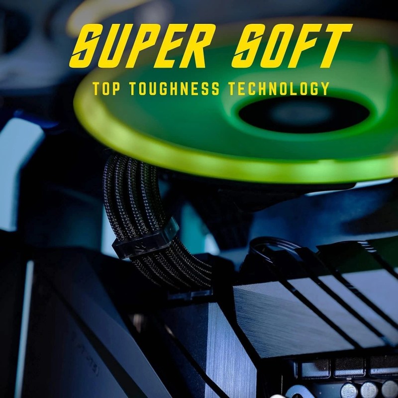 Asiahorse Black Sleeved PSU Extension Cable Kit 18AWG Cotton Custom