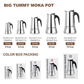 DITOSH 4 Cup Stovetop Espresso Maker Stainless Steel Moka Pot Stove Top Percolator Italian Coffee Makers Capable Mocha Greca Machine Cafe Classic Induction Cookers for Home and Camping 200ml 6.6oz