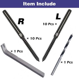 Deck Man Left&Right Handed Thread Lag Screws for 1/8" Decking Cable Railing Kit/Hardware, Non-Turnbuckle System (10, Black, 1/8")