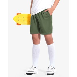 ZUEMET 5 Pack Boys Basketball Shorts Kids Youth Athletic Shorts Quick Dry Sport Clothes with Pockets Size 11-12 Years Black+Navy Blue+Dark Grey+Khaki+Army Green