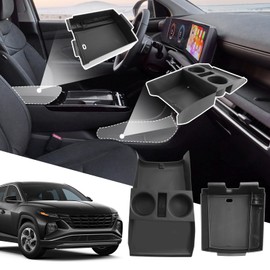 SXCY 2PCS for 2025 2026 Hyundai Tucson Center Console Organizer for 2025 2026 Hyundai Tucson (Limited) Accessories Under Console Cup Holder Tray for 2025 2026 Tucson Console Organizer(Under+Armrest)