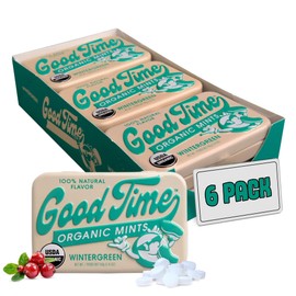 Good Time Organic Mints - Wintergreen | Organic Cane Sugar, Natural Flavors, No Artificial Colors or Sweeteners | Kosher Certified, Vegan, Gluten Free | Aspartame & Xylitol Free | 40 Count Tin (Pack of 6)