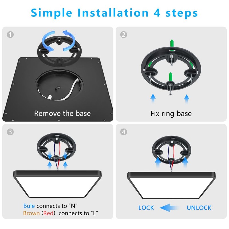 9Inch 18W Square LED Ceiling Light Fixtures Flush Mount, 5000K